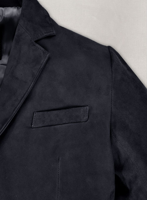Dark Blue Suede Leather Blazer - Click Image to Close