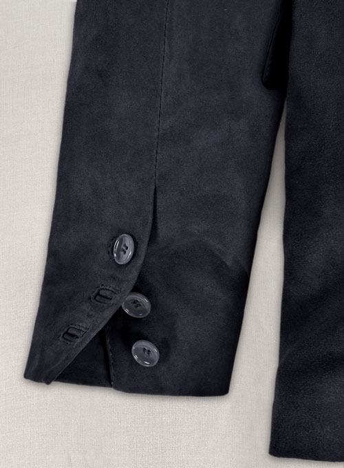 Dark Blue Suede Leather Blazer - Click Image to Close