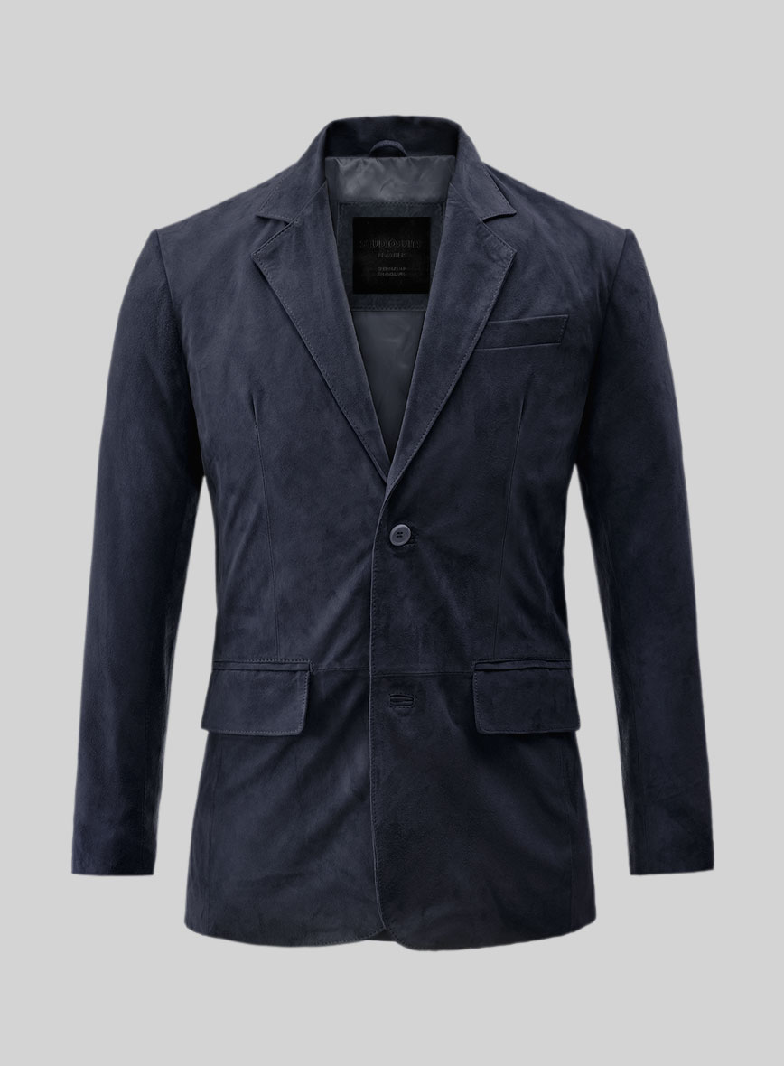 Dark Blue Suede Leather Blazer