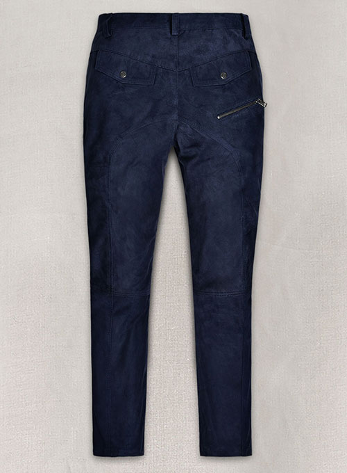 Dark Blue Suede Leather Cargo Jeans - Style 01-2