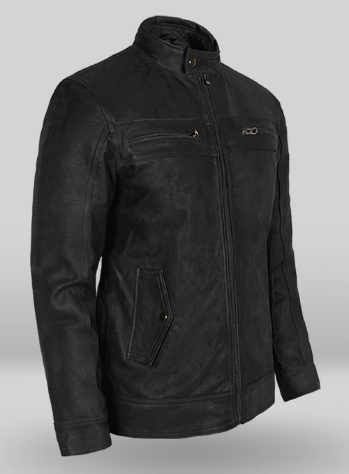 Distressed Black Leather Jacket # 616 - Click Image to Close