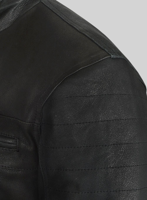 Distressed Black Leather Jacket # 616 - Click Image to Close