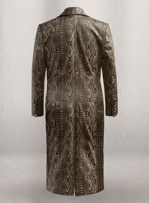 Dark Brown Python Chelsea Leather Long Coat