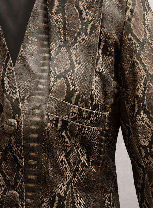 Dark Brown Python Chelsea Leather Long Coat