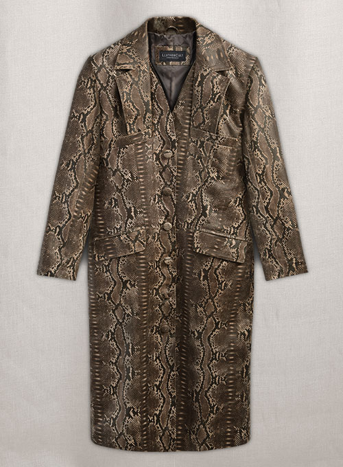Dark Brown Python Chelsea Leather Long Coat