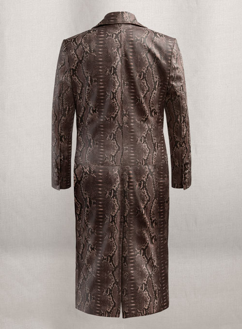 Dark Brown Python Chelsea Leather Long Coat - Click Image to Close