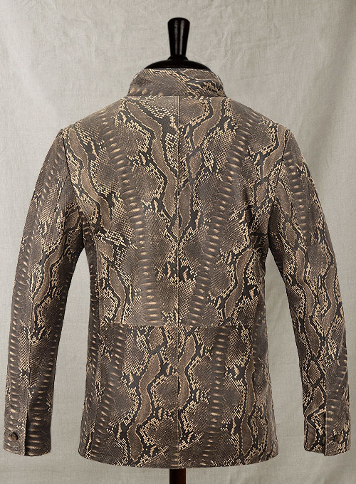 Dark Brown Python Zipper Leather Blazer #3