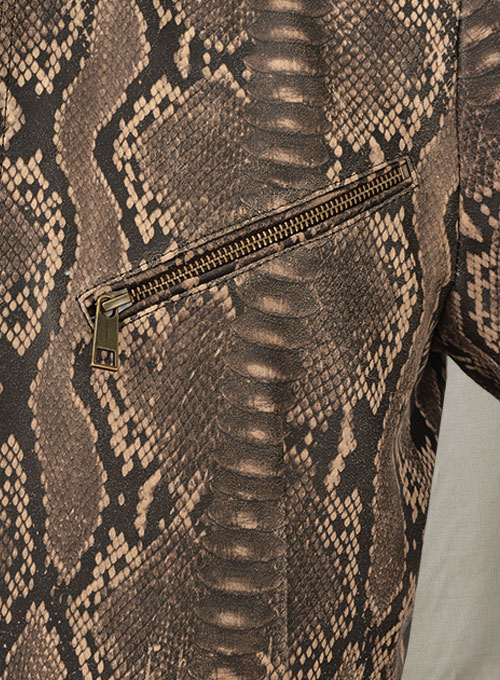 Dark Brown Python Zipper Leather Blazer #3