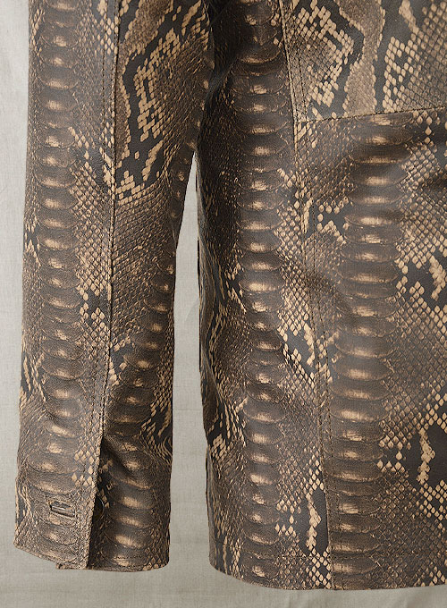 Dark Brown Python Zipper Leather Blazer #3 - Click Image to Close