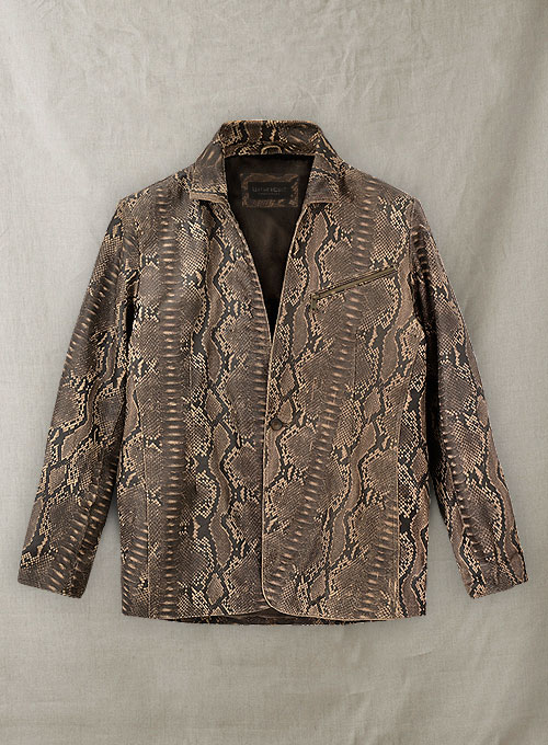 Dark Brown Python Zipper Leather Blazer #3 - Click Image to Close