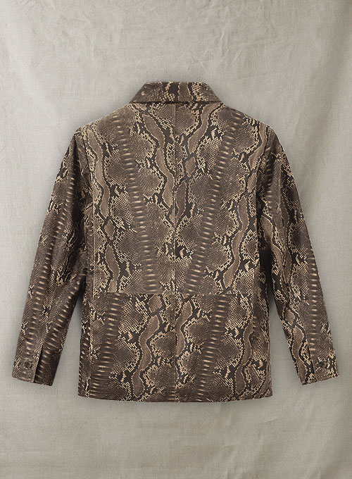 Dark Brown Python Zipper Leather Blazer #3