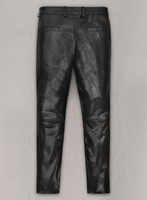 Snake Emboss Black Leather Pants - Click Image to Close