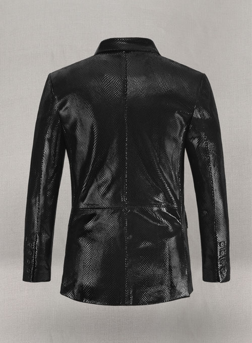 Snake Embossed Black Double Breasted Leather Suit - Click Image to Close