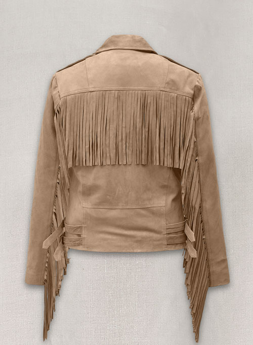 Dusty Beige Suede Leather Fringes Jacket #1008 - Click Image to Close