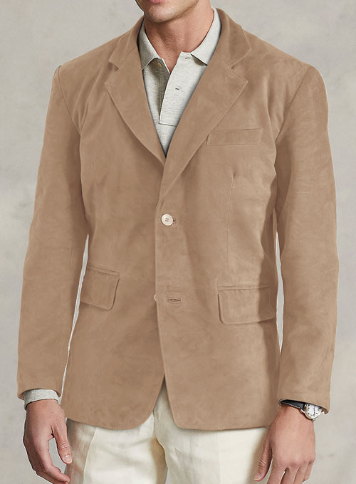 Dusty Beige Suede Leather Blazer - Click Image to Close