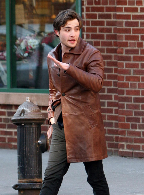 Ed Westwick Leather Trench Coat