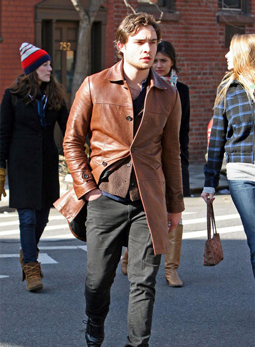 Ed Westwick Leather Trench Coat