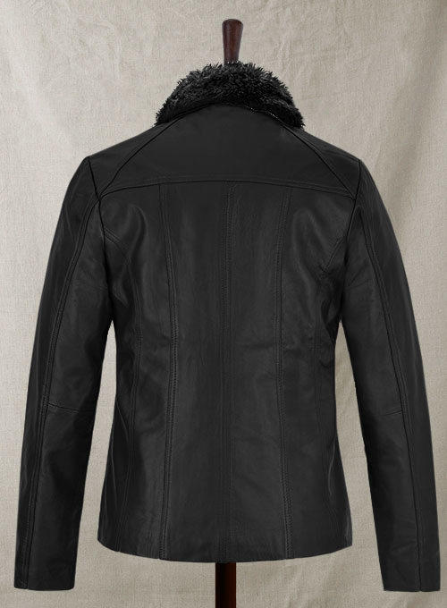 Black Fur Collar Leather Jacket - Click Image to Close