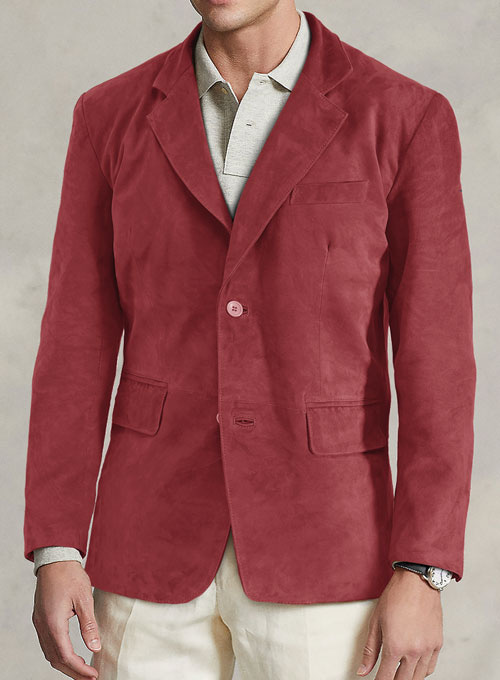 French Red Suede Leather Blazer - Click Image to Close