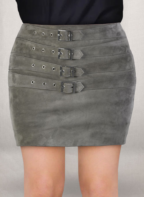 Gray Suede Bossy Buckle Leather Skirt - #443