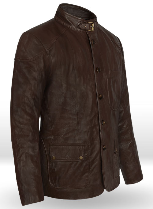 Wrinkled Brown Hugh Jackman Real Steel Leather Jacket - Click Image to Close