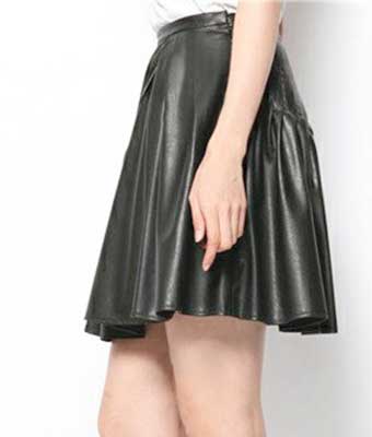 Kick Pleat Flare Leather Skirt - # 450