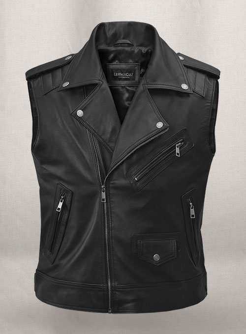 Womens black leather hot sale biker vest