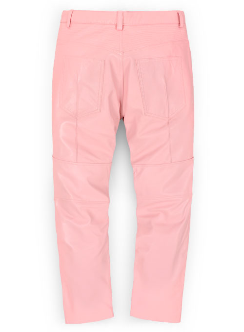 Light Pink Leather Biker Jeans - Style #1 - Click Image to Close