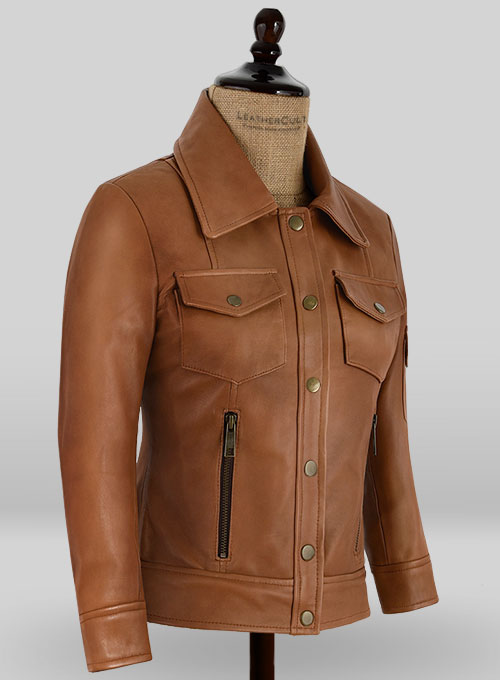 Log Cabin Brown Gigi Hadid Leather Jacket - Click Image to Close