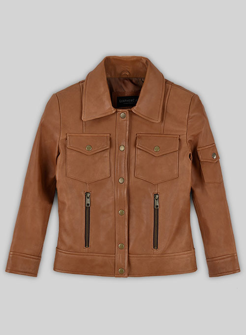 Log Cabin Brown Gigi Hadid Leather Jacket - Click Image to Close