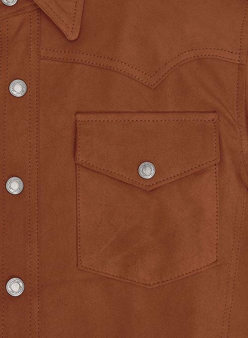 Light Weight Unlined Brown Leather Shirt - Click Image to Close