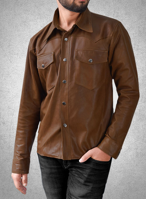 Light Weight Unlined Brown Leather Shirt - Click Image to Close