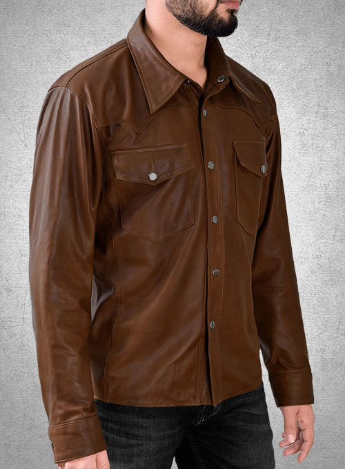 Light Weight Unlined Brown Leather Shirt - Click Image to Close