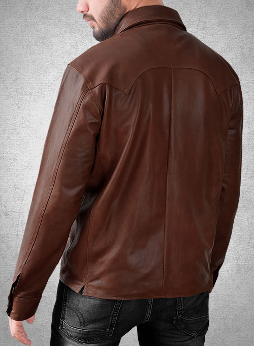 Light Weight Unlined Brown Leather Shirt - Click Image to Close