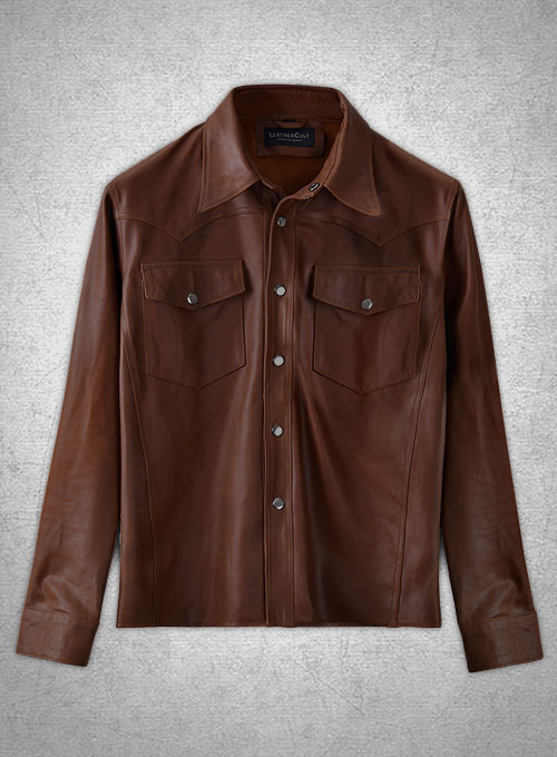 Light Weight Unlined Brown Leather Shirt - Click Image to Close