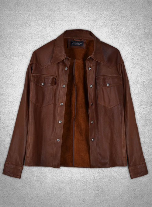 Light Weight Unlined Brown Leather Shirt - Click Image to Close