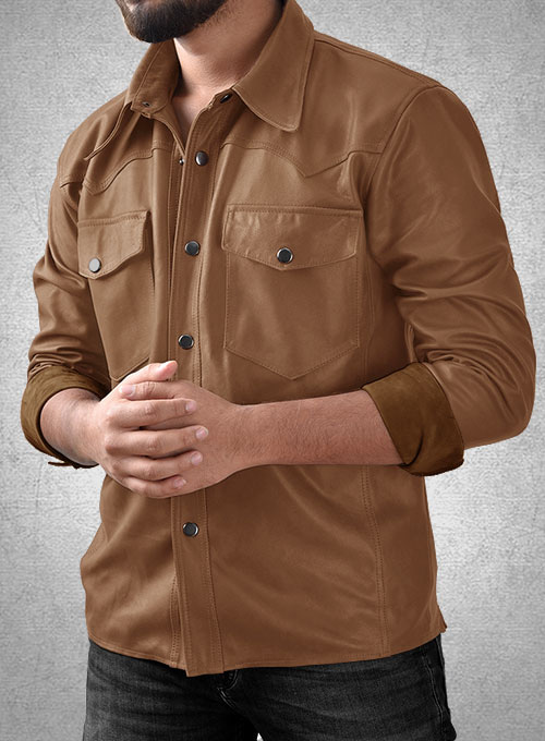 Light Weight Unlined Tan Leather Shirt - Click Image to Close