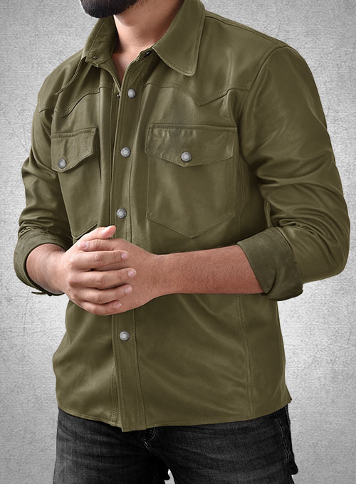 Light Weight Unlined Mauve Green Leather Shirt