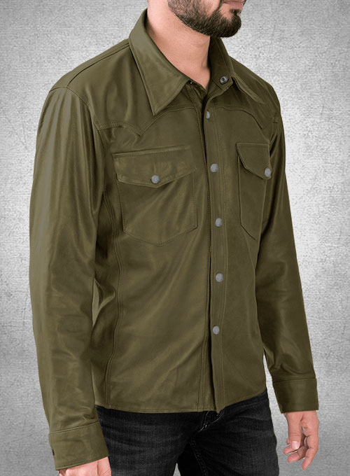 Light Weight Unlined Mauve Green Leather Shirt