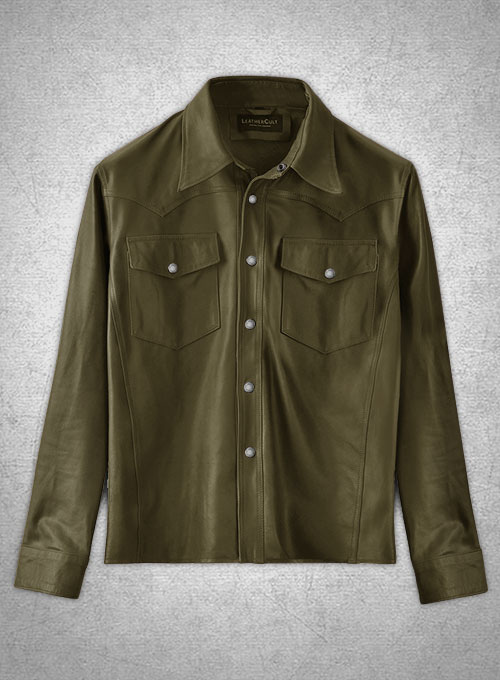 Light Weight Unlined Mauve Green Leather Shirt