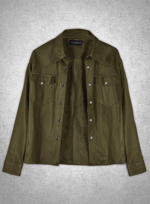 Light Weight Unlined Mauve Green Leather Shirt