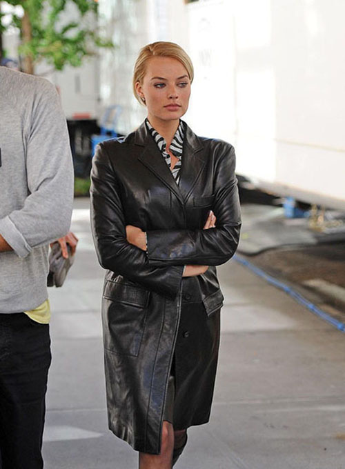 Margot Robbie Wolf Of Wall Street Leather Long Coat
