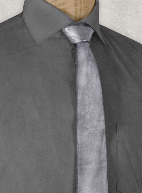 Metallic Lurex Gray Leather Tie - Click Image to Close