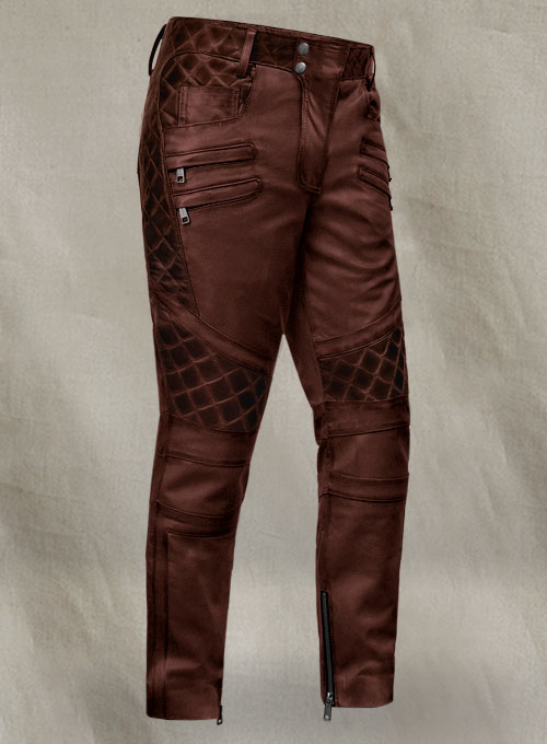 Outlaw Burnt Maroon Leather Pants - Click Image to Close