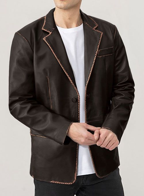 Rubbed Brown Medieval Leather Blazer - Click Image to Close