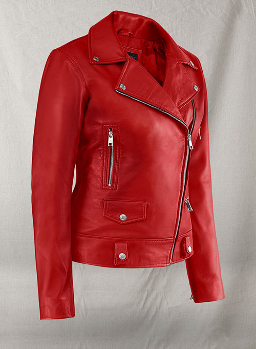 Red Kylie Jenner Leather Jacket - Click Image to Close