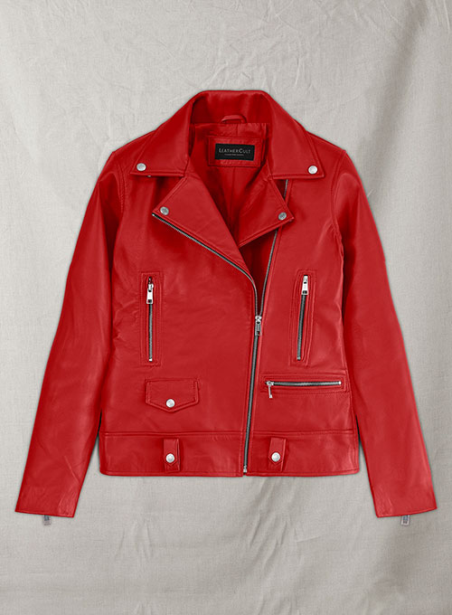 Red Kylie Jenner Leather Jacket - Click Image to Close