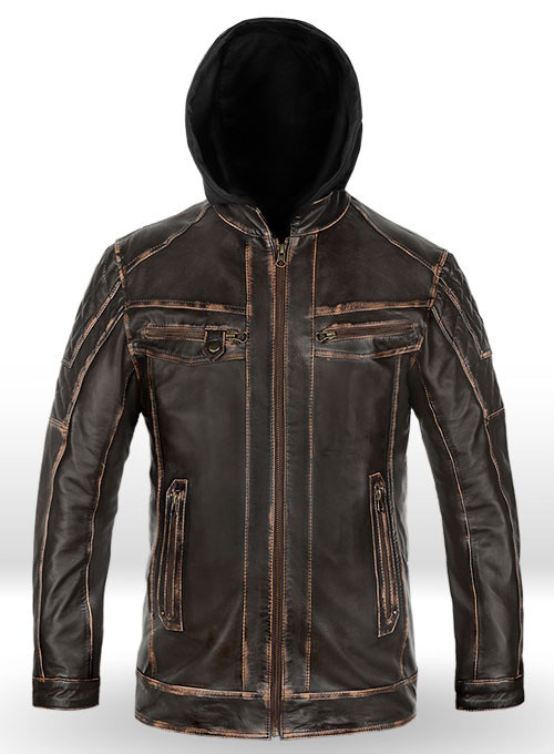 Retro Leather Jacket with Hoodie : Made To Measure Custom Jeans