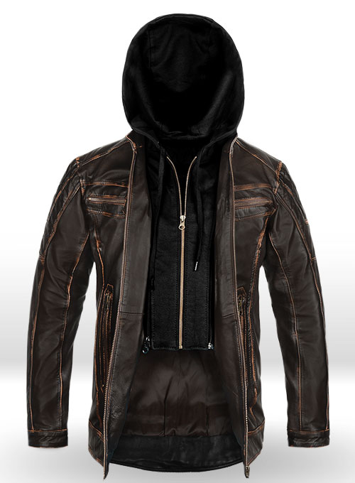 Retro Leather Jacket with Hoodie - Click Image to Close