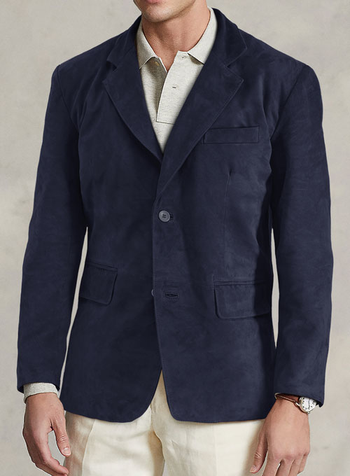Royal Blue Suede Leather Blazer - Click Image to Close